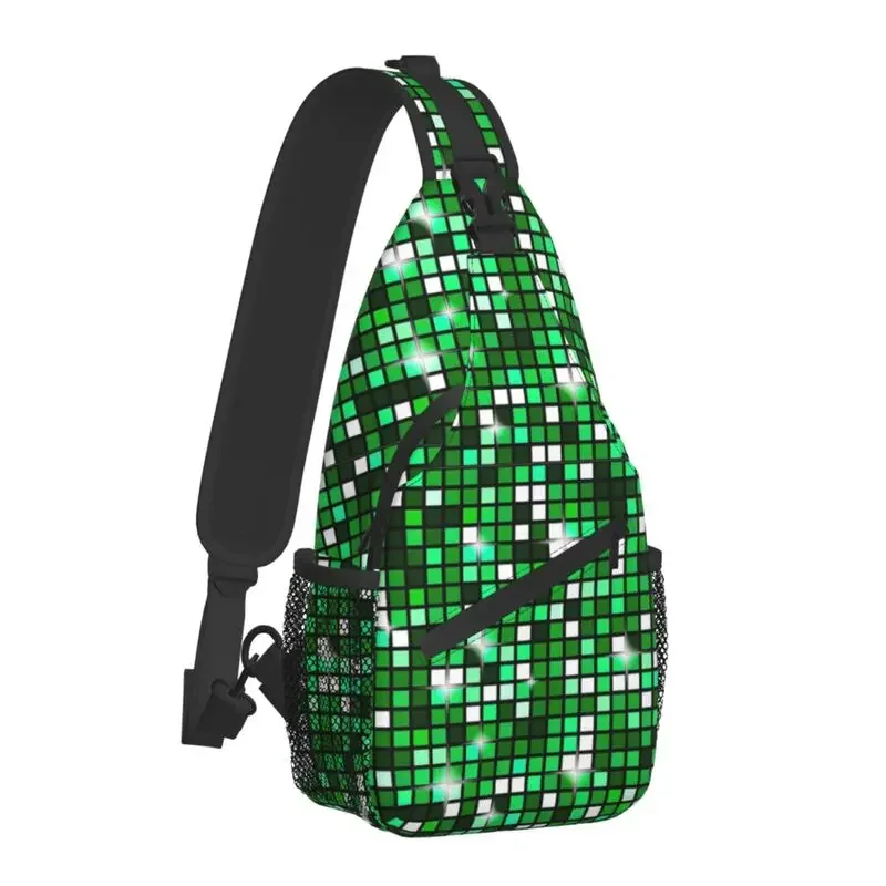 Mochila informal con purpurina y bola de discoteca verde esmeralda para ciclismo, Camping, mochila cruzada en el pecho para hombre, mochila de hombro