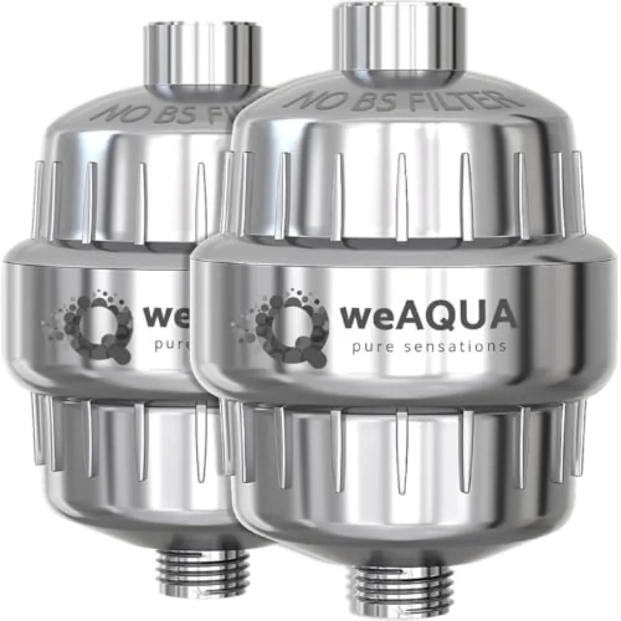 

weAQUA Heavy Duty Shower Filter Family 2 PACK Chrome 99 Removal for Hard Water Chlorine Fluoride Heavy Metals Micro-life Organi