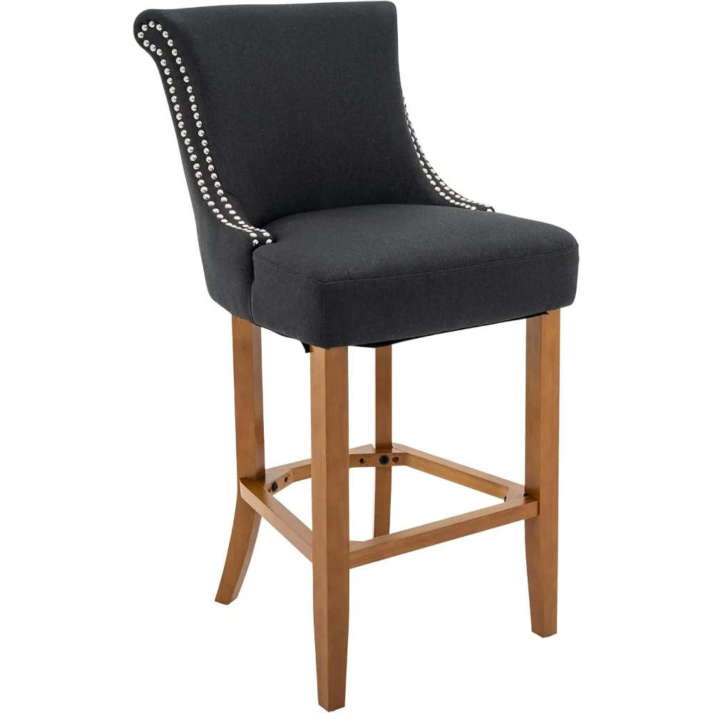 

Upholstered Backrest Counter Height Bar Stool, with Solid Wood Legs Fabric Chairs, for Home Kitchen and Dining Room