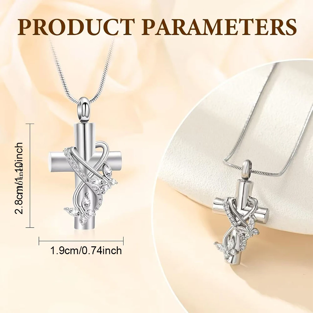 Cremation Cross Butterfly Urn Necklace for Human/Pets Ash Keepsake Pendant Cross Cremation Jewelry Butterfly Urn Necklace