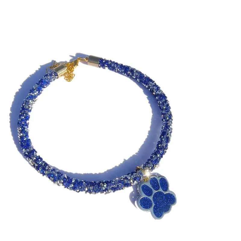 Collar con colgante de Pata de Gato de cristal ostentoso para mascotas, Collar ajustable para perros pequeños, Anillo para el cuello de gato, Collar de diamantes de imitación, accesorios para mascotas