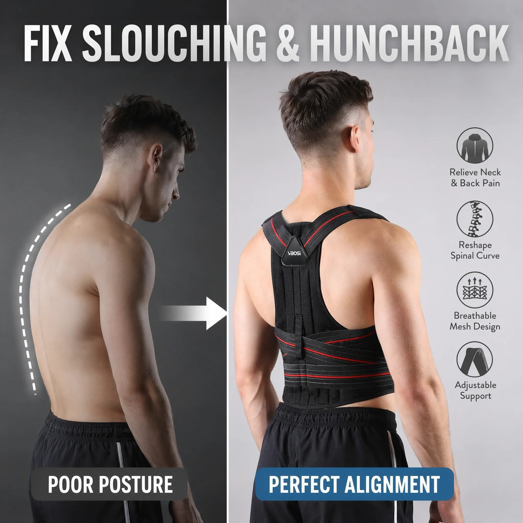 Back Posture Corrector Brace Adjustable Shoulder Support Belt for Men Women Humpback Relief Spine Alignment Back Straightening