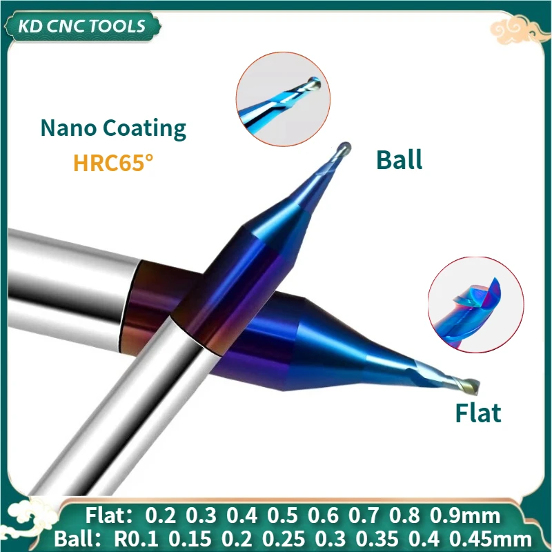 

HRC65° 2F Nano Coating Micro Flat Bottom / Ball End Micropath Tungsten Steel Carbide Milling Cutter CNC Mechanical Maching Tools