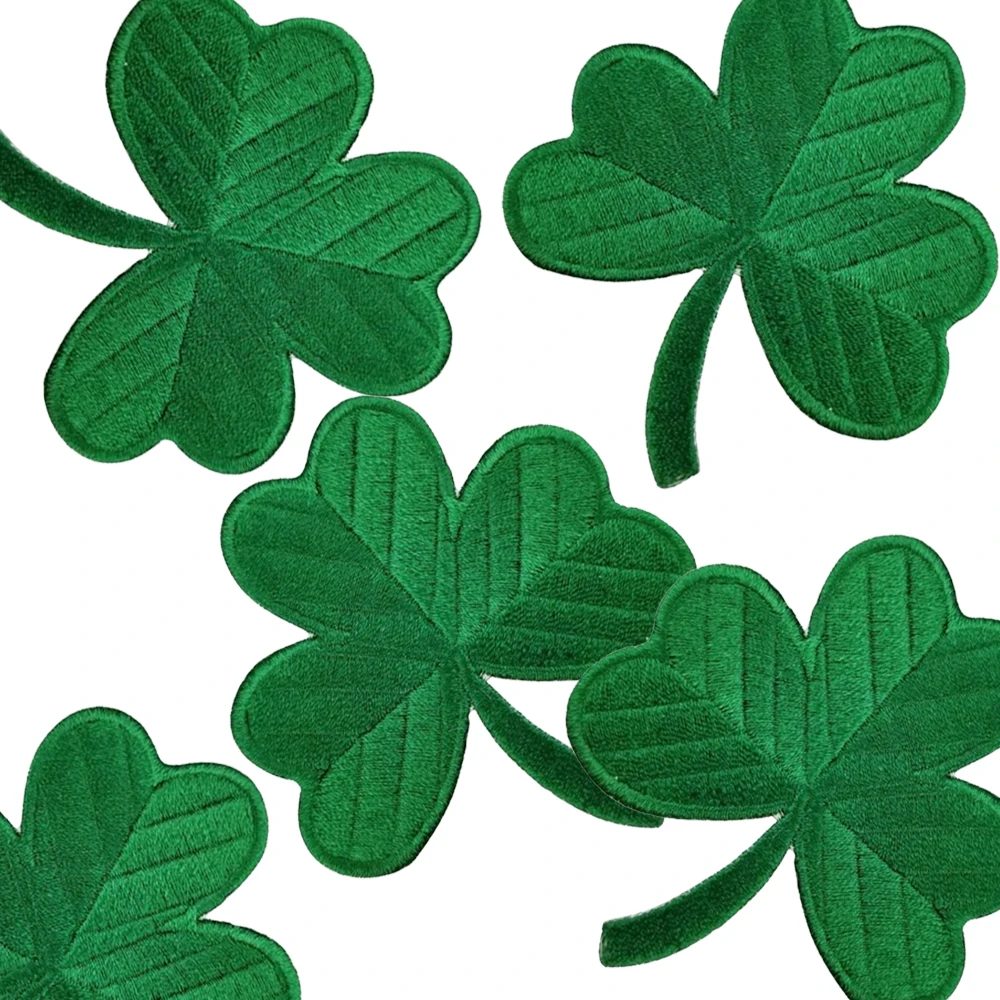 Green Luck leaf Embroidery Patches on Clothes Iron on Classic Irish Clover Dark Green Lucky Shamrock Embroidered Patch Appliqued