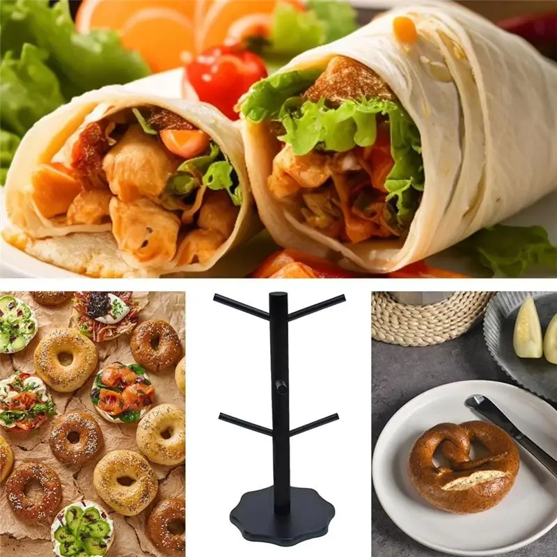 Pretzel Holder Bagel Stand Tree Shaped Rack with Base Wood Organizer with 6 Arm for Wedding Catering Birthday Buffet