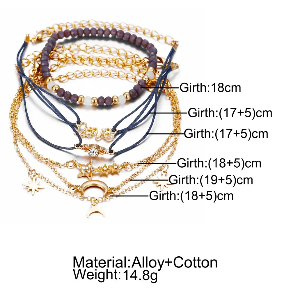 6 مجموعة مجوهرات نسائية بسيطة مزاجية أزياء جديدة الحب الخماسي سوار القمر #6