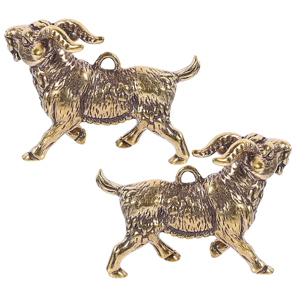 

2 Pcs Brass Goat Keychain Pendant (2pcs) Small Necklace Charms Sheep Bag Ornament Decor