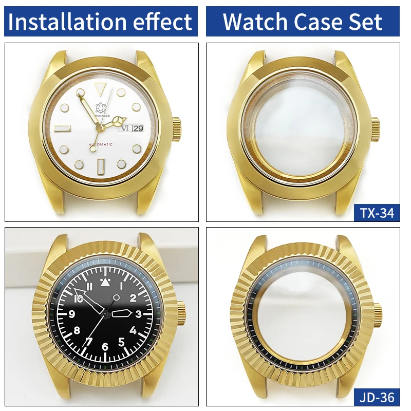 Classic Explorer Watches Case Gold Polished Steel Finish For SKX SKX007 NH35 NH36 4R36 Steel Cases MOD Watch Replacement Parts