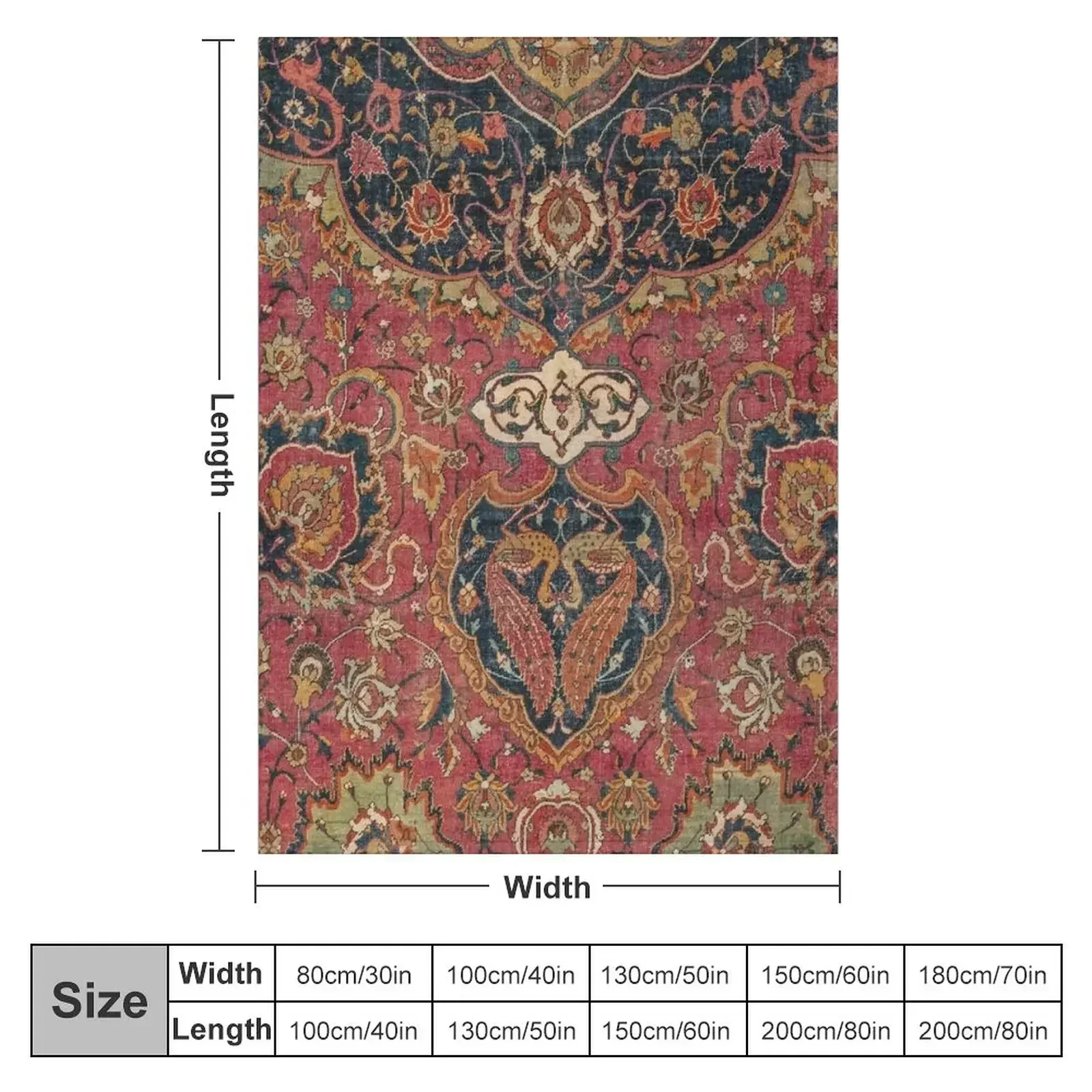 Persian Medallion Rug VIII // 16th Century Distressed Red Green Blue Flowery Colorful Ornate Pattern Throw Blanket