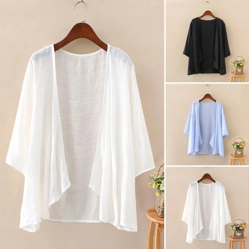 

1Pc Solid Color Cardigan with Irregular Hem Women Cardigan Stylish Women's V-neck Cardigan Half Sleeve Beach Cover-up for Women
