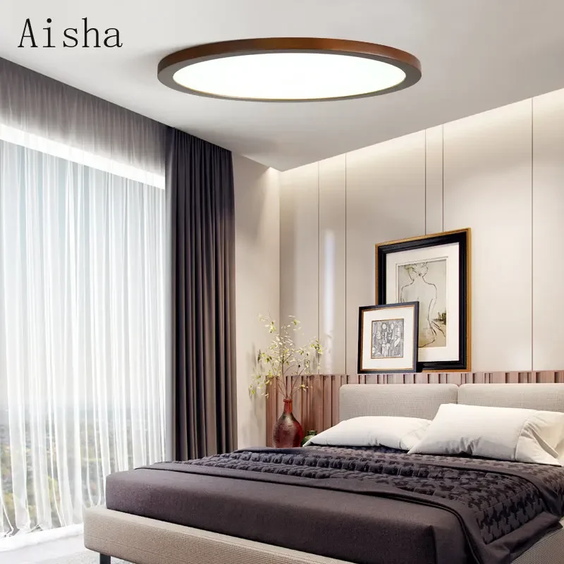 Round Ultra-thin Walnut Ceiling Lamp LED Bedroom Ceiling Light for Home Simple Living Room Dining Room Study Corridor Lighting