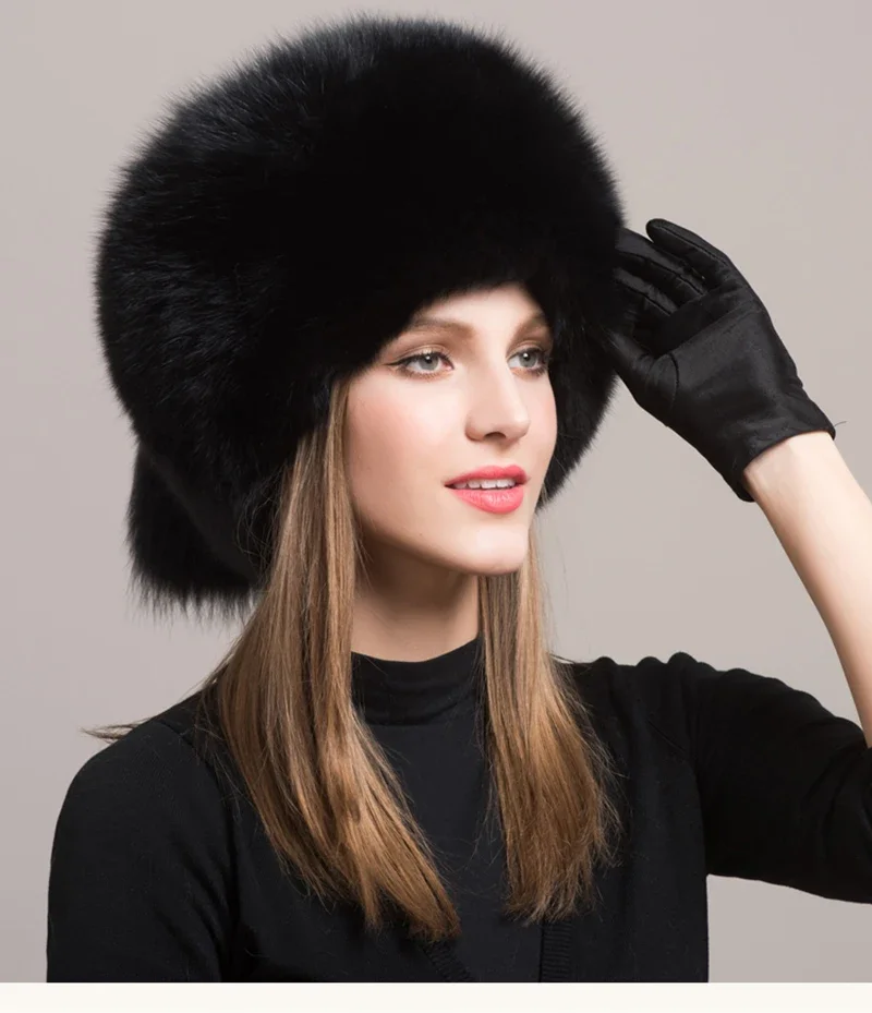 Winter Damen Echtpelz-Mütze Natürliche Modische Fuchspelz-Hüte Kopfbedeckung Russische Outdoor-Kappe Damen Verdickte Warme Pelzmützen – Detail 12
