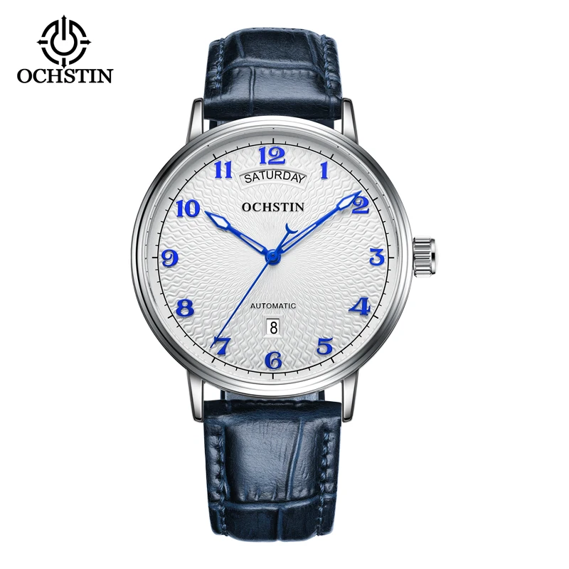 OCHSTIN Day Date Gents Watches 2023 Gift for Men Automatic Mechanical Business Wristwatches 40mm Analog Male Clock Leather Strap