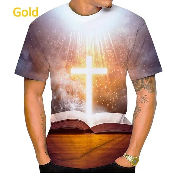 New God Casual Unisex Round Neck Short Sleeve Christian Jesus Cross 3D Printed T-Shirt Man‘s Short Sleeved Tops