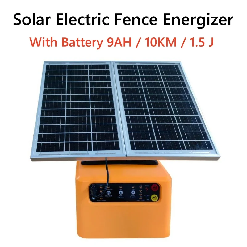 10 كجم الشمسية سياج كهربائي إنرجايزر 1.5 J مع بطارية الطاقة الشمسية جهاز شاحن الطاقة للحيوانات الماشية الأغنام مزرعة الماشية #1