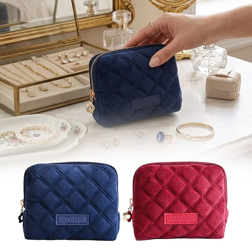 Velvet Jewelry Storage Bag Diamond Pattern Large Capacity Jewelry Organizer Little Fragrance Wind Tassel Zipper