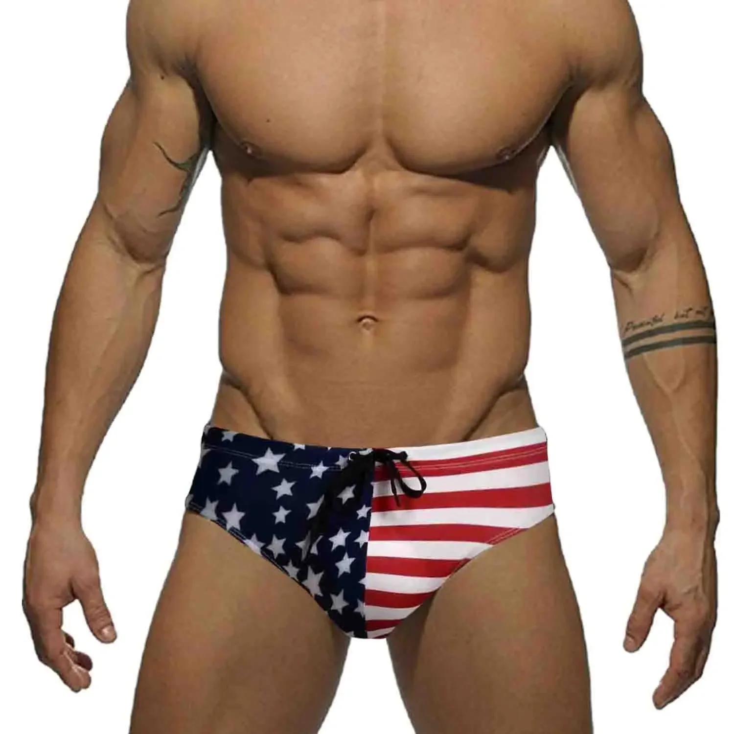 

American Flag Swimwear Mens Stars Low Rise Swim Briefs Trunks USA Flag Underwear Sexy Beach Bikini Swimsuit Swimming Surf Shorts