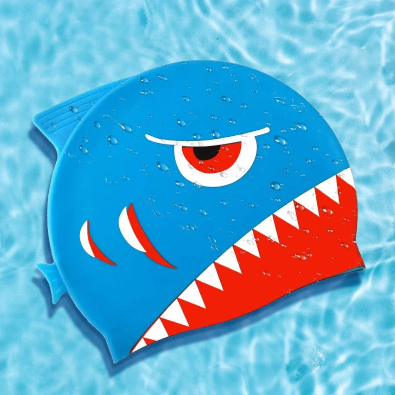 Cartoon Cute Fish Shark Shape Silicone Swimming Cap for Children Protect Ears Swim Hat for Boys Girls Swimming Pool Accessories