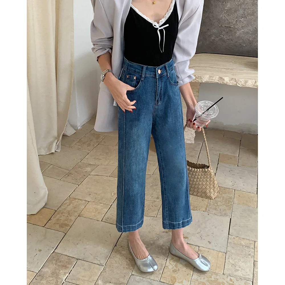 2026 Summer Plus Size Pipe Straight Stretch Denim Ankle Length Pants Elastic Waist Slim Casual Jeans Curvy Ladies 2519 view 3