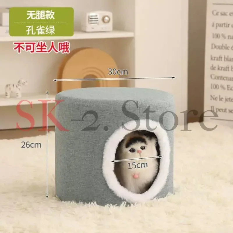 Solid Wood Cat Nest Stool Four Seasons Universal Cat House Kitten Semi-closed Pet Bed Warmth