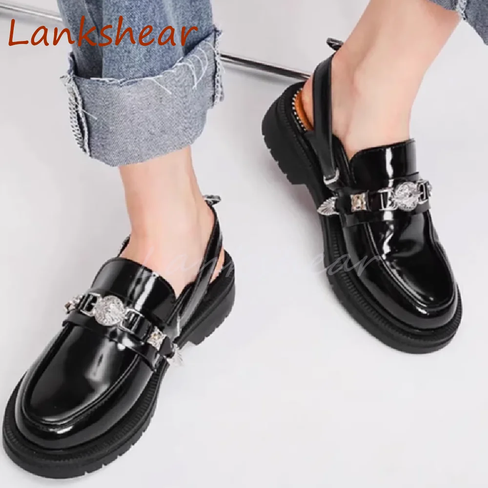 

Metal Decoration Round Toe Women Shoes Flat Sole Slingback Fashion Buckle Strap Seummer Niche Design Women Shoes New Arrivals