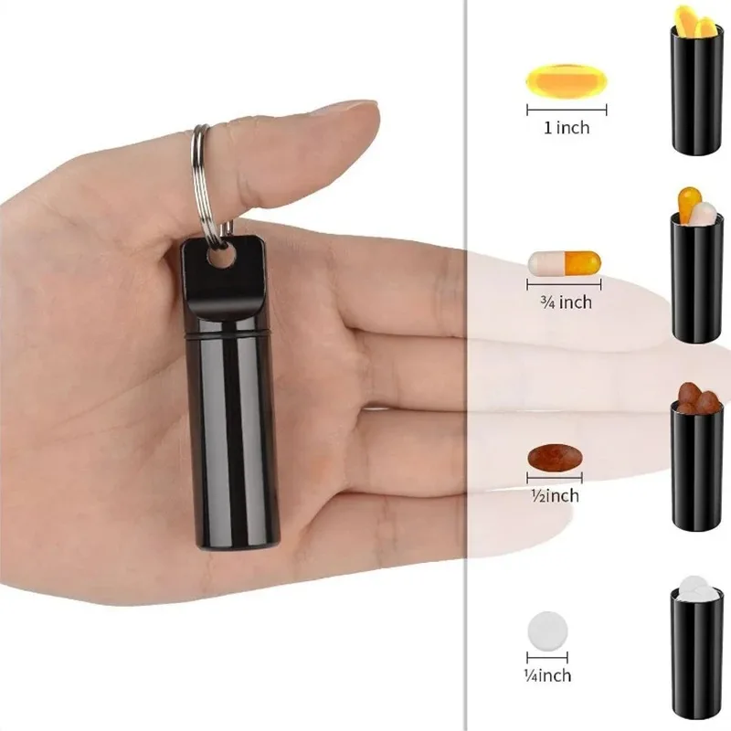 1Pcs Waterproof Aluminum Pill Box Keychain Carabiner Medicine Case Container Bottle Holder Outdoor Pill Case PillBox