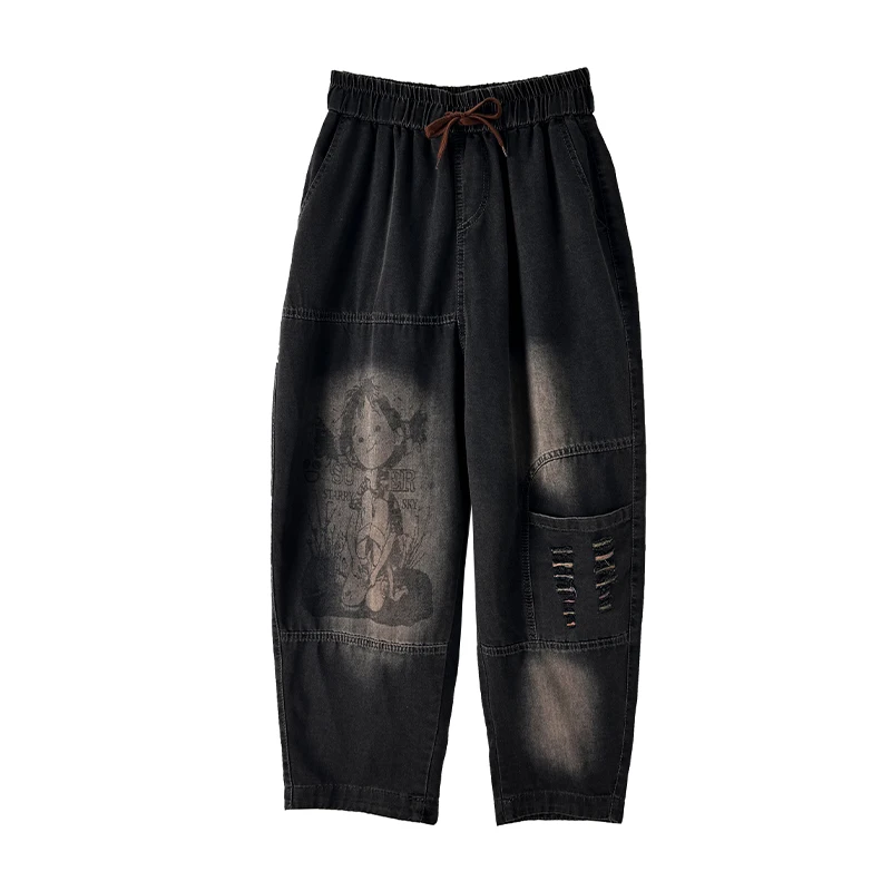 Rétro Waed fiti Denim Jeans Femme Été Grande Taille Lâche Mince Harlan Décontracté Polyvalent Carotte Papa Pantalon Taille Haute Nin...