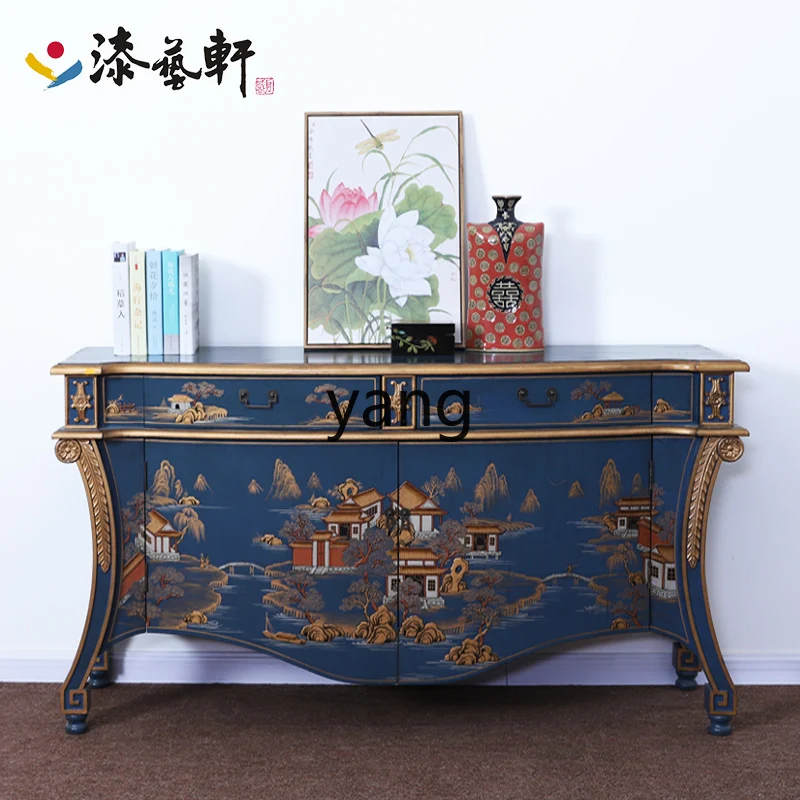 LXL Hand-Painted Solid Wood Sideboard Living Room Shoe Cabinet Storage Multi-Functional Tea Cabinet New Chinese Style