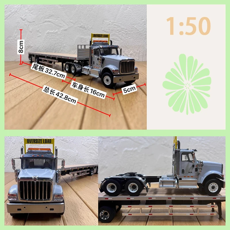 dm-alloy-1-50-international-hx520-tandem-day-cab-con-remolque-de-plataforma-de-53'-coleccion-adorno-de-exhibicion-juguete-regalo