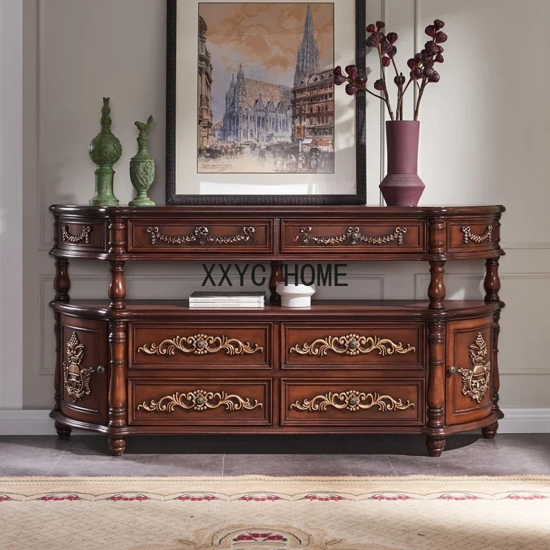 

Country Side Cabinet Solid Wood Vintage Painted Side View Table Sofa Backs Corridor Cabinet Table
