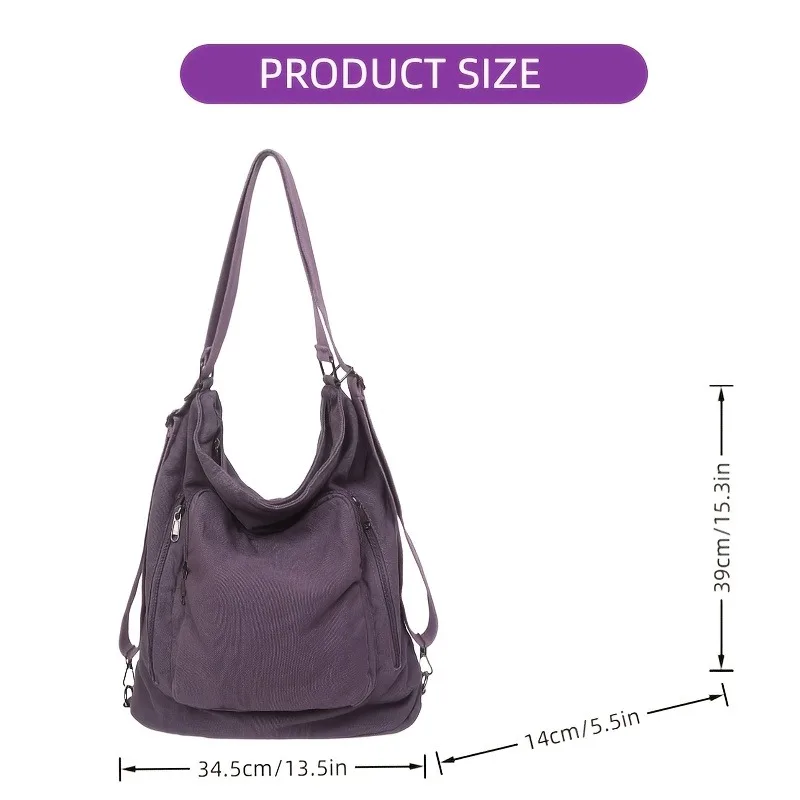 Zdjęcie 5: Torba płócienna unisex, codzienna torba retro typu hobo do noszenia na skos, modna torba na ramię w jednolitym kolorze, lekki plecak o dużej pojemności.