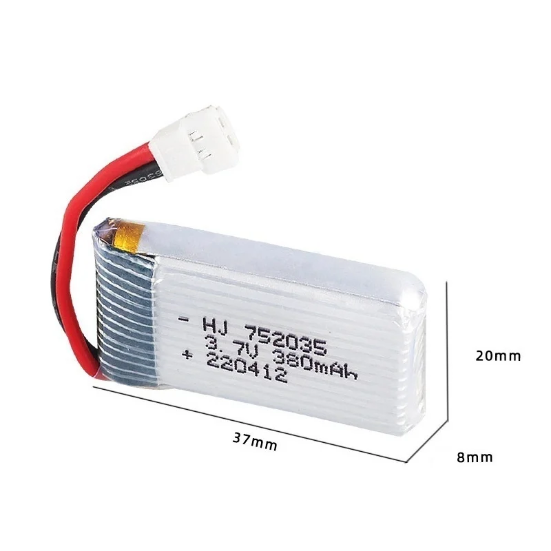 High Capacity 752035 3.7V 380mAh LiPo Battery Rechargeable Lithium Batteries for Hubsan X4 H107 Series JD385 JD388 Drone Battery
