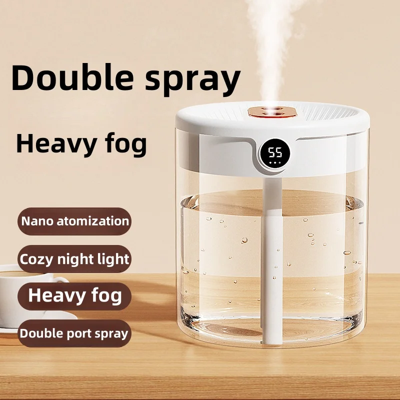 

2L Air Humidifier Large Capacity With LCD Humidity Display Night Light Double Nozzle Aroma Essential Oil Diffuser For Home Offic