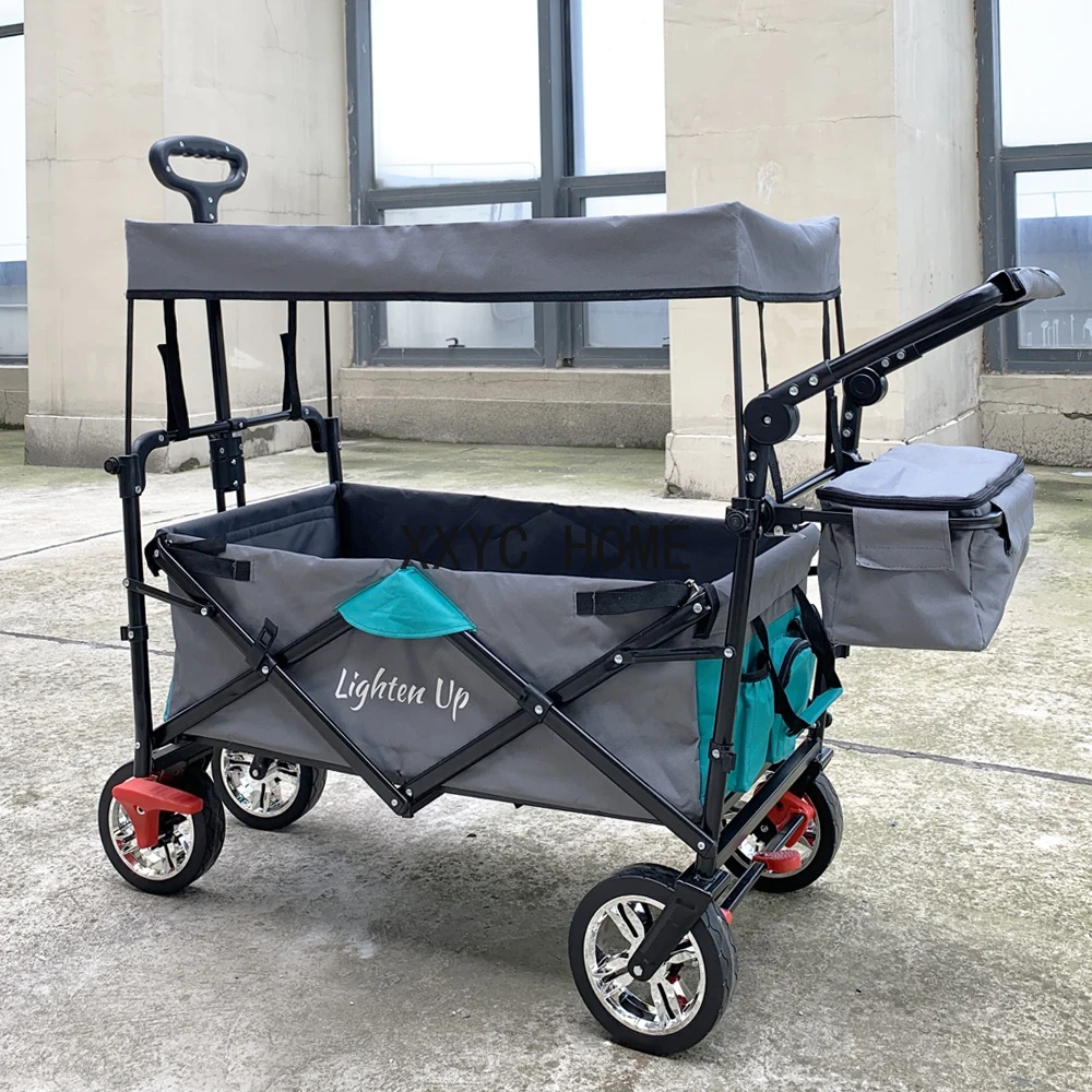 

Outdoor Camping Portable Trolley Camp Trailer With Canopy Travel Hand Pushing Garden Cart Picnic Pull Rod Rear Camp Cart