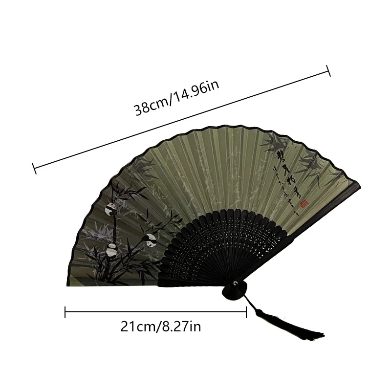 Chinese Style Ink Painting Folding Fan Summer Cooling Wood Handheld Fans Antique Printed Scenery Calligraphy Portable Dance Fan