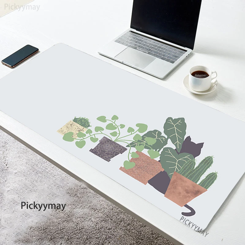 Grandes Plantas Kawaii Impressão Mouse Pad, Escritório Mousepad, Tapete De Mesa De Borracha Arte, Empresa Desk Pad, Gato Bonito, Tapetes Laptop, 400x900