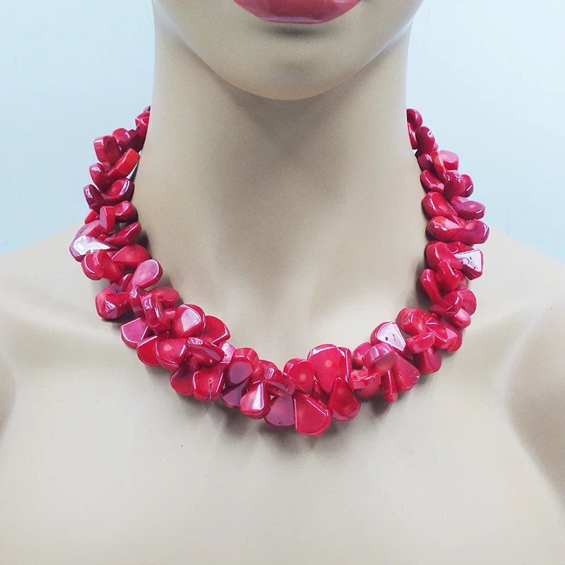 Natural red coral. A melon seed shaped necklace. Classic Jewelry for 40th Female Birthday Party 19”