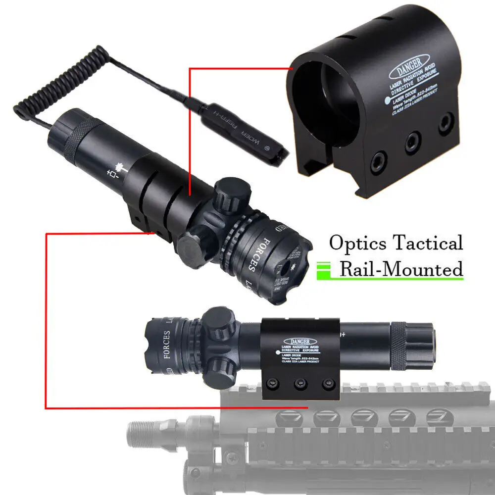 Outdoor Tactical Green Laser Dot Sight Light Beam Adjustable Scope Lazer Lamp 20mm Rail Mount with Rat Tail Hunting Tac