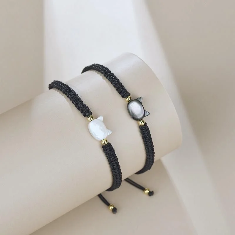 Direkt vom Hersteller: 2 Stücke Paar-Armbänder mit süßen Katzen, handgefertigt, einzigartig, stilvoll, handgewebtes Armband für Frauen und Männer, perlenbesetzter gewebter Armschmuck, Geschenk. – Detail 5
