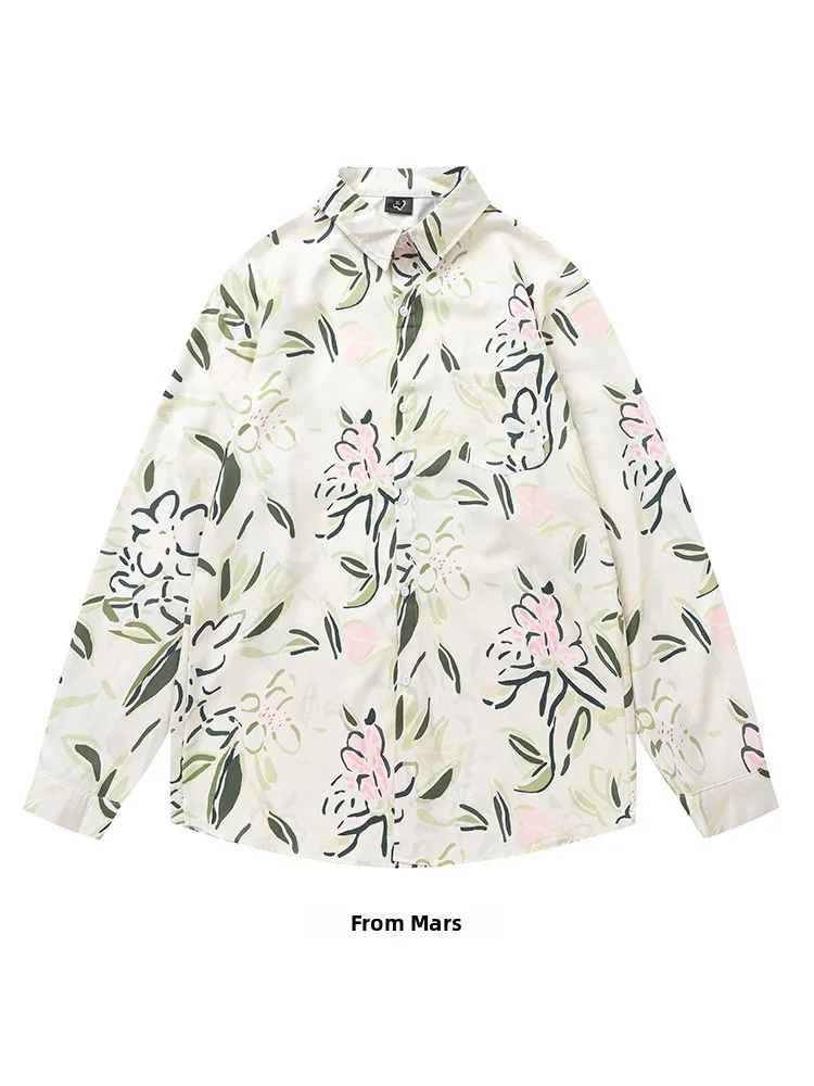 

Loose Long Sve Floral Print irt from Vintage Hong Kong Sle Casual Lazy Faion Button down Collar Men's irt