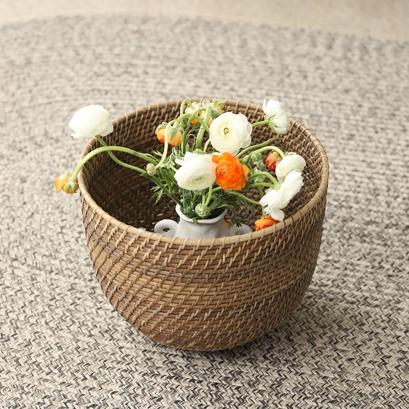Handmade Woven Flower Pot Silent Wind Rattan Potted Flower Basket Retro Idyllic Floor Creative Flowerpot