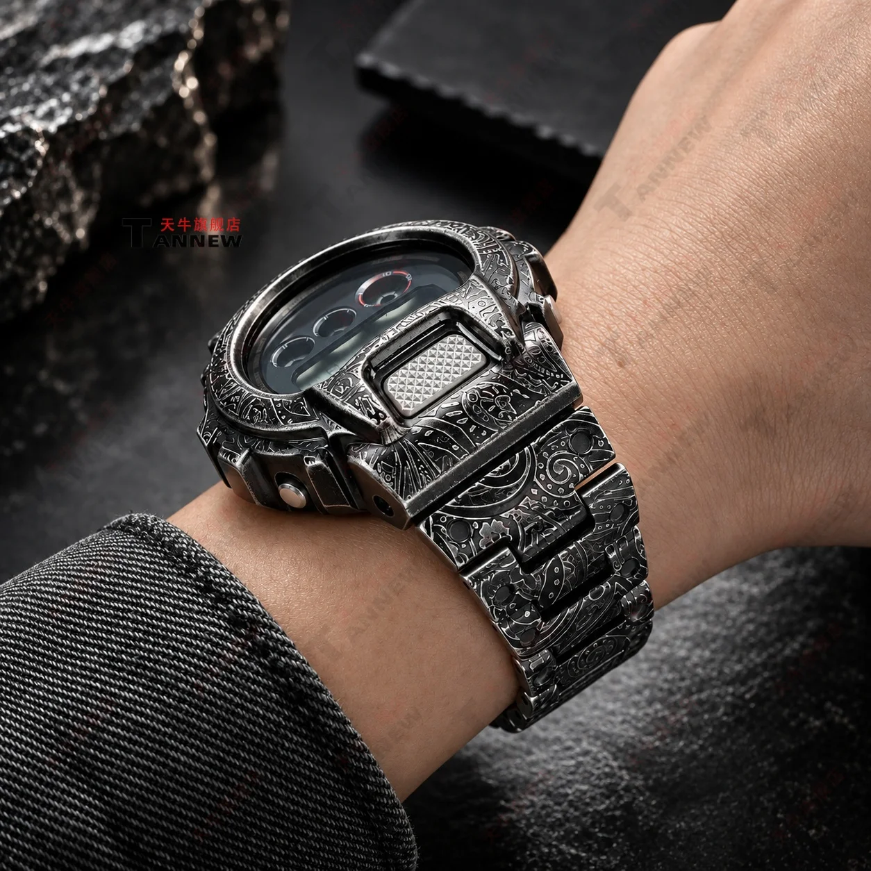 Vintage Paisley Stainless Steel Case Band Mod Kit for Casio G-Shock DW-6600 DW-6900 DW-6903 Engraved Upgrade Set