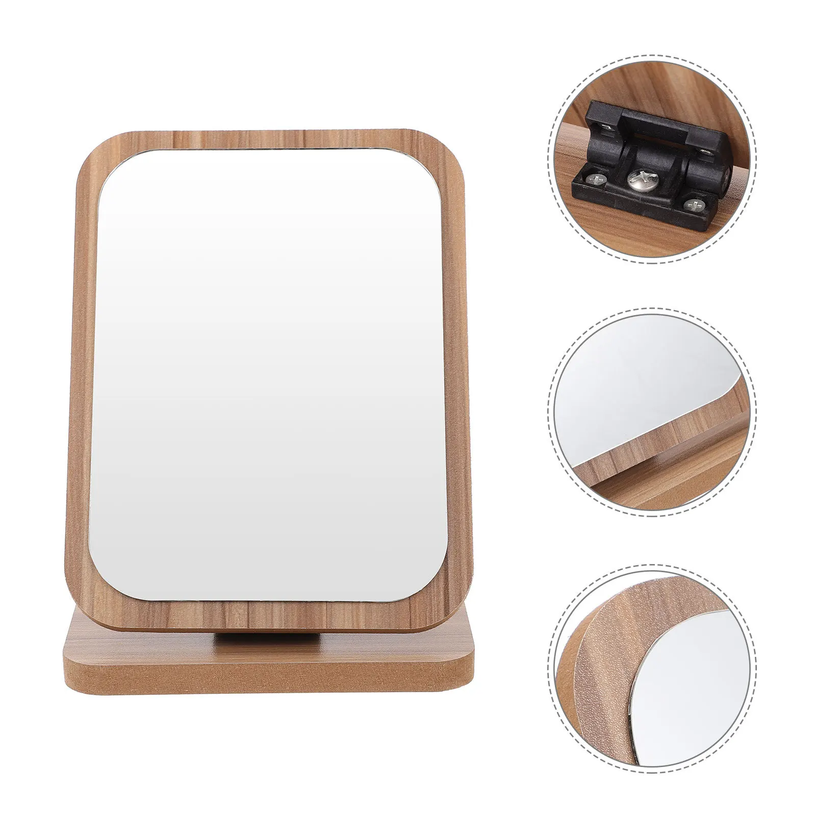 1 szt. Drewniane lusterko do makijażu na biurko, składane, przenośne lusterko stołowe, domowe lusterko kosmetyczne z miejscem do przechowywania, narzędzie do makijażu.