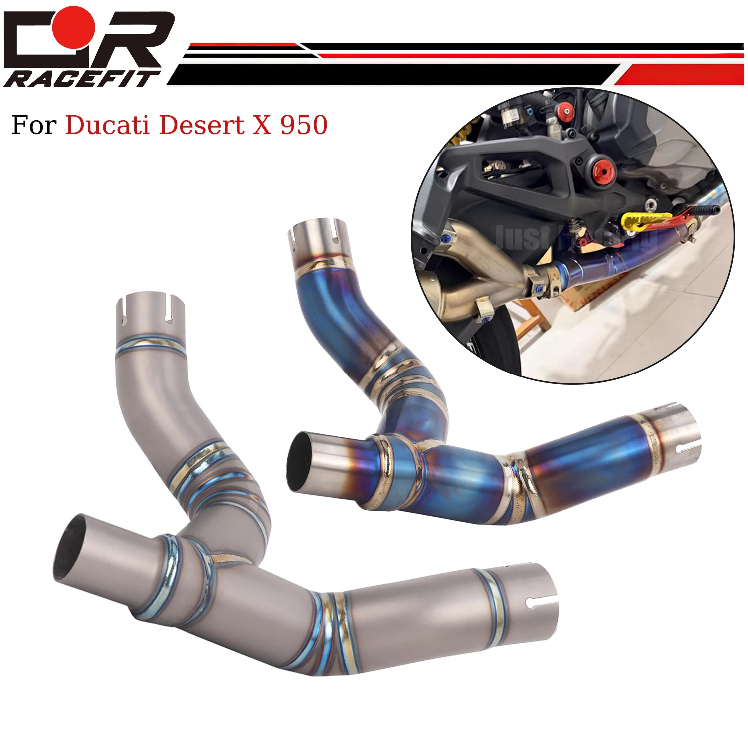 

Exhaust Mid Link Pipe Titanium Tube Slip On Fit Original Muffler For Ducati Desert X 937 950 2021 2022 2023