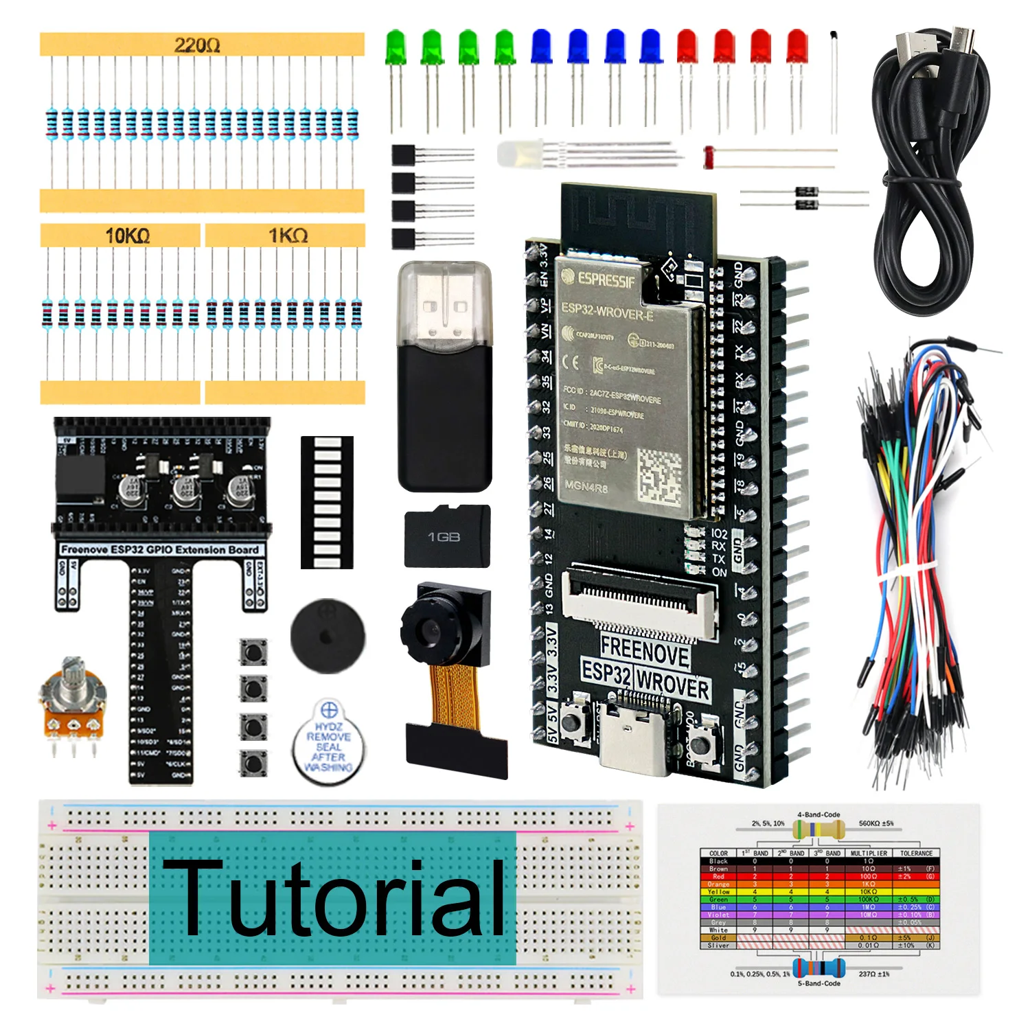 Freenove Basic Starter Kit for ESP32-WROVER CAM Wireless, Python C Code, 400-Page Detailed Tutorial, 141 Items, 58 Projects