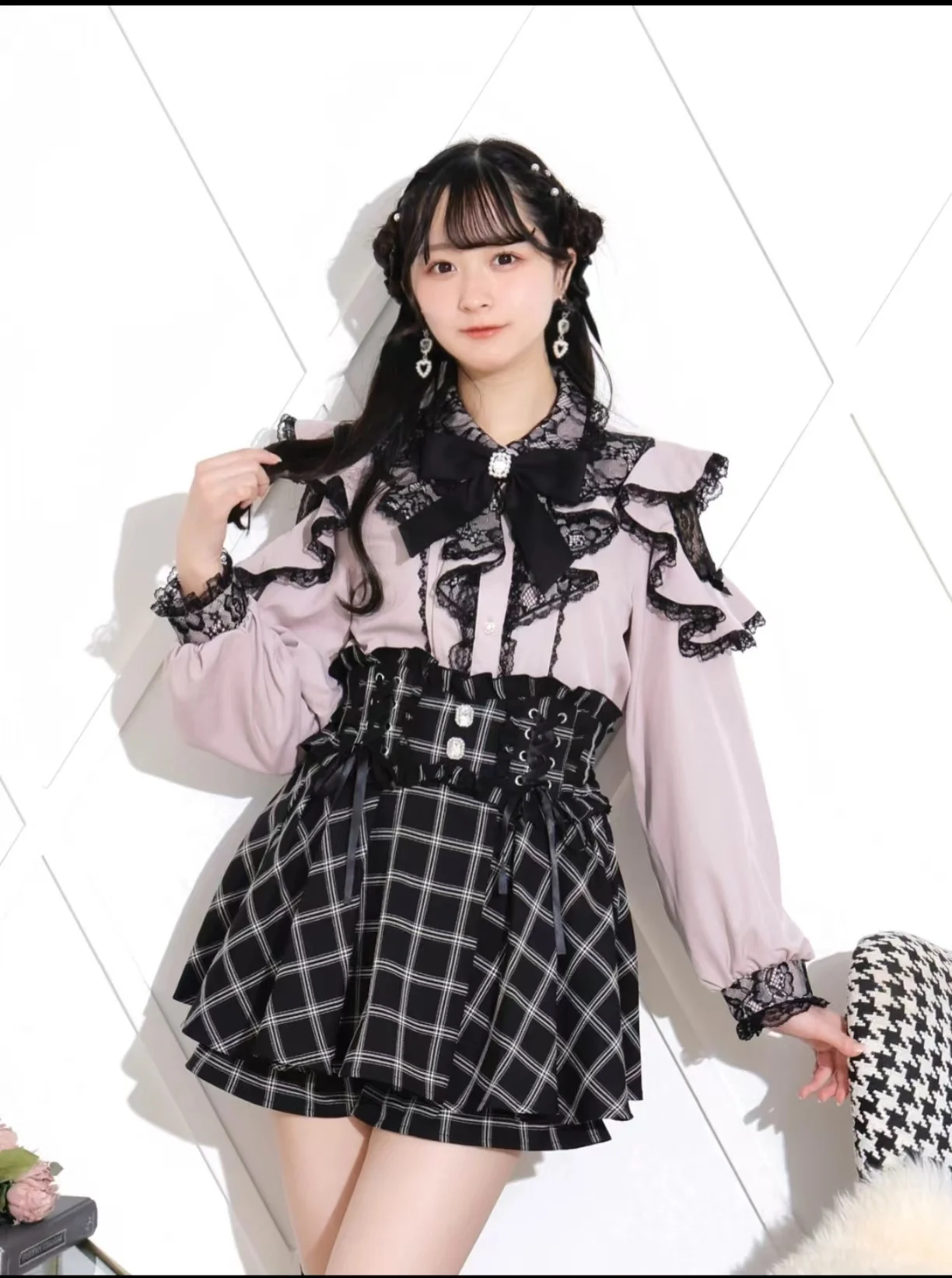 Mass Production Off-the-shoulder Mesh Bow Shirt Women Sweet Doll Collar Long-sleeved Shirt Spring Japanese Lolita Shirt Top