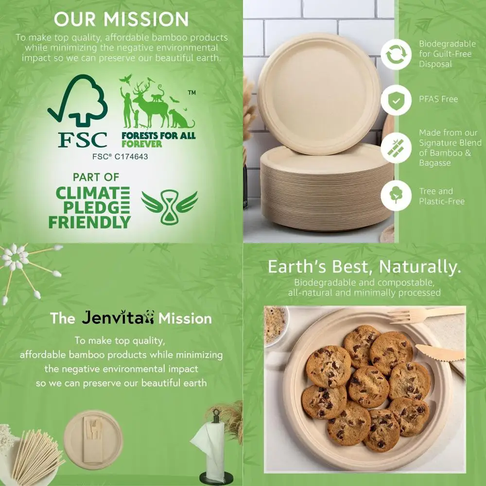 

10-дюймовые одноразовые бумажные тарелки (500 шт.) — сверхмощные, безопасные для микроволновой печи, компостируемые, без PFAS, сертифицированы FSC