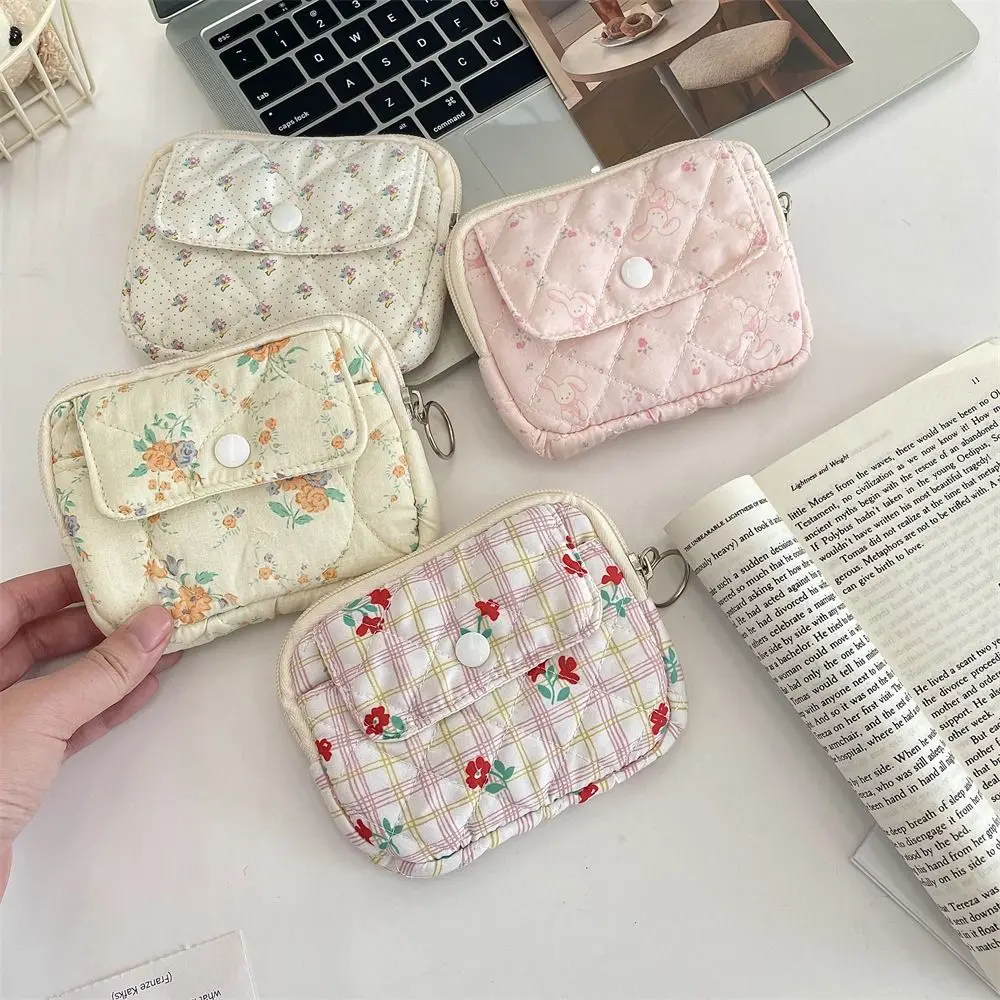 Kawaii Floral Coin Purse Cartoon Printing Multifuctional Small Makeup Lipstick Bag Card Holder Jewelry Packing Bag