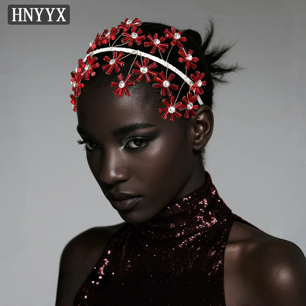 

HNYYX Wedding Crystal Hair Accessories Bridal Crown Rhinestone Headpieces Red Headband Light Luxury Shiny Hair Headdress A404