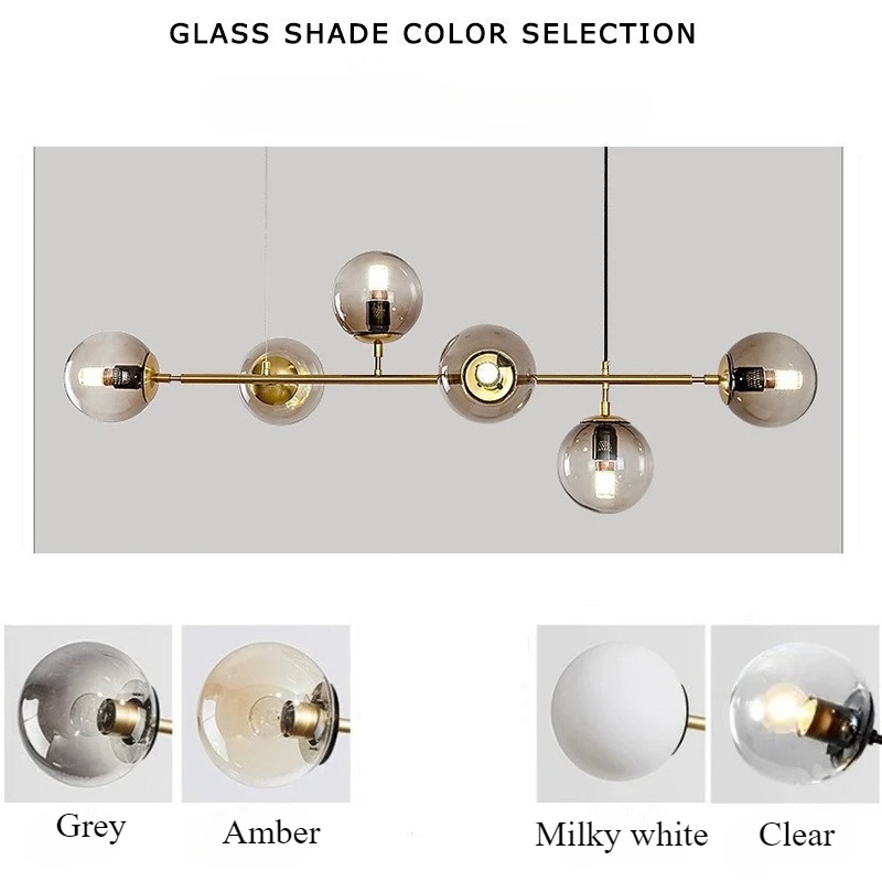 Nordic LED Pendant Lights Modern Glass Ball Suspension LOFT Chandelier dining room kitchen bar Smoke Gold Black Hanging Lamp E27 - Image 6